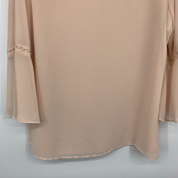 Calvin Klein Top Pink Pearl Embellished V Neck Bell Sleeve - Picture 11 of 11